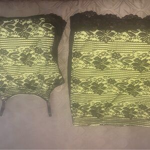 “Let Your Light Shine”Black and lime green Lace Skirt Set